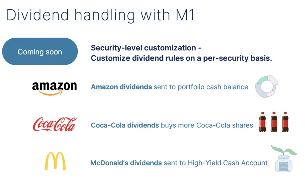 m1 finance new dividend handling feature per security
